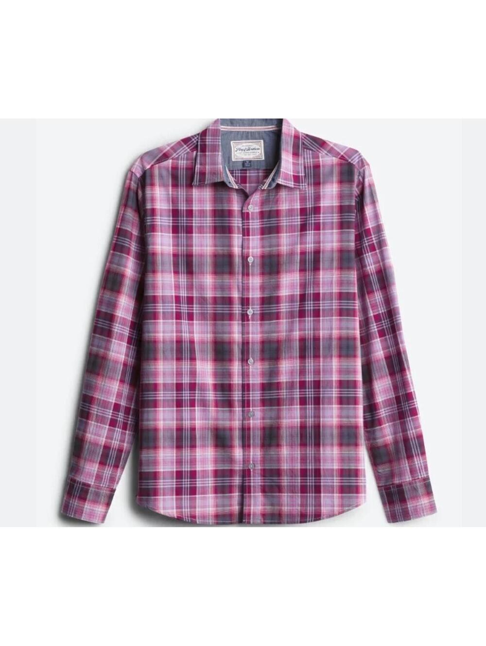 Men's 3XL Long Sleeve Red Plaid Button Up Shirt - Cranberry